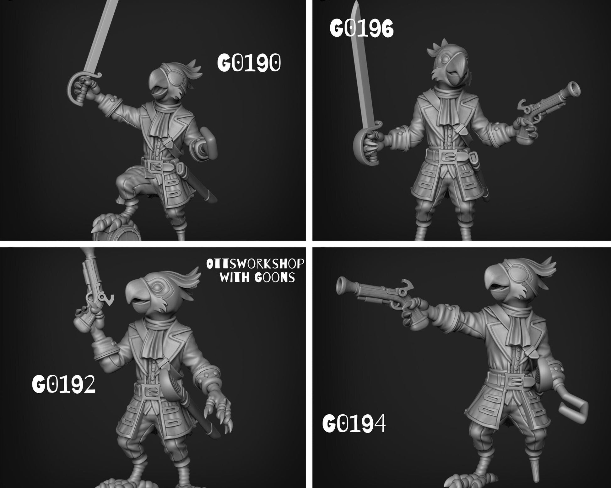 Male Parrot Folk Pirate Miniature - set of 4 - 28mm