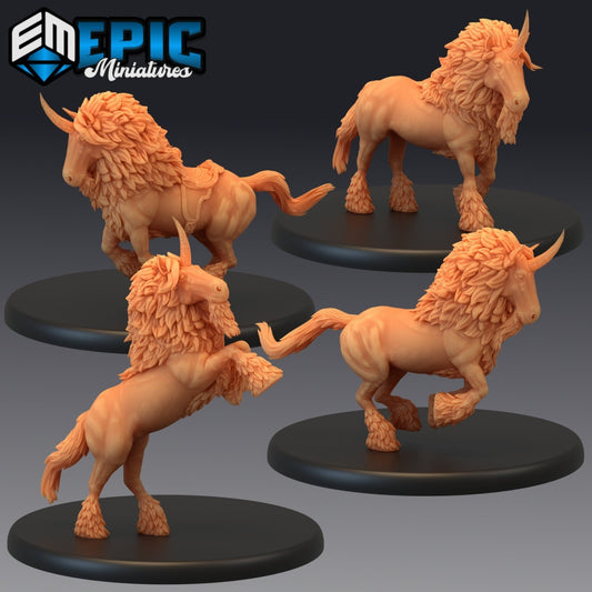 Maned Unicorn Miniature - Set of 4 - 28mm