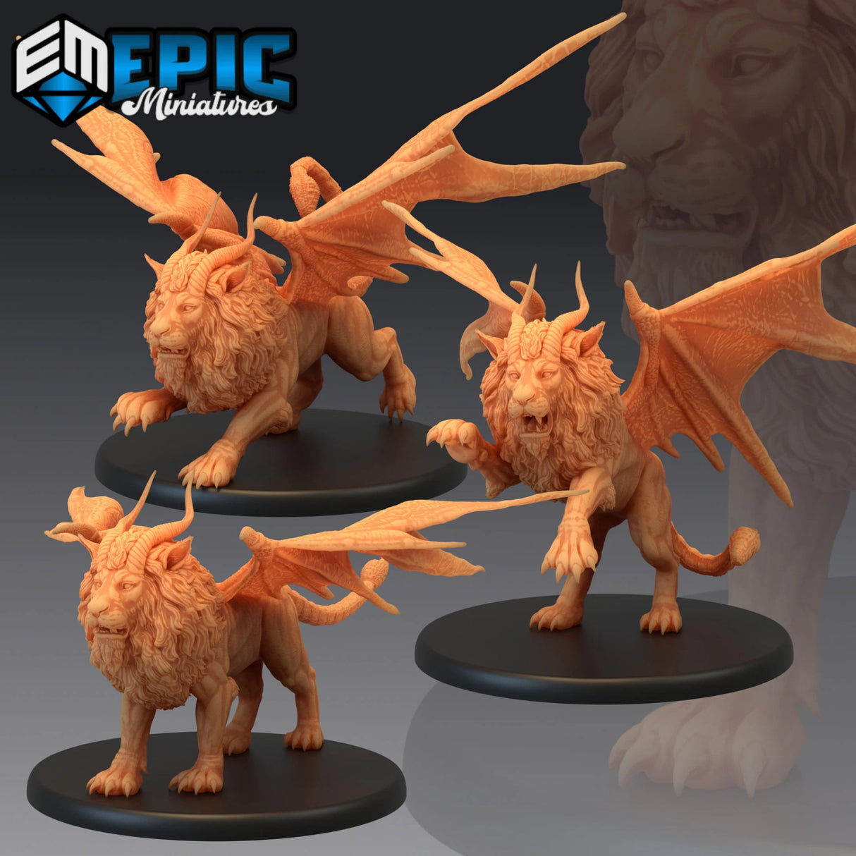 Manticore Miniature | Set of 3 - Tabletop RPG & D&D miniature. Perfect for wargaming & collectors