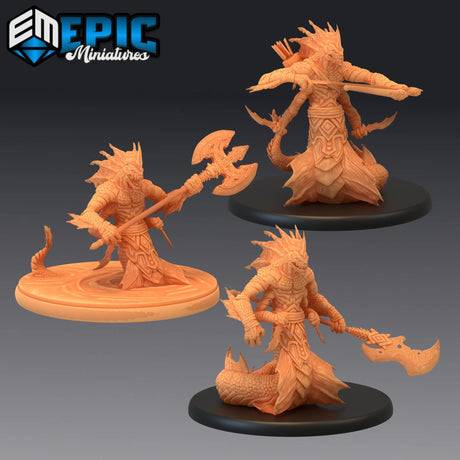 Marsh Naga Miniature | Set of 3 - Tabletop RPG & D&D miniature. Perfect for wargaming & collectors