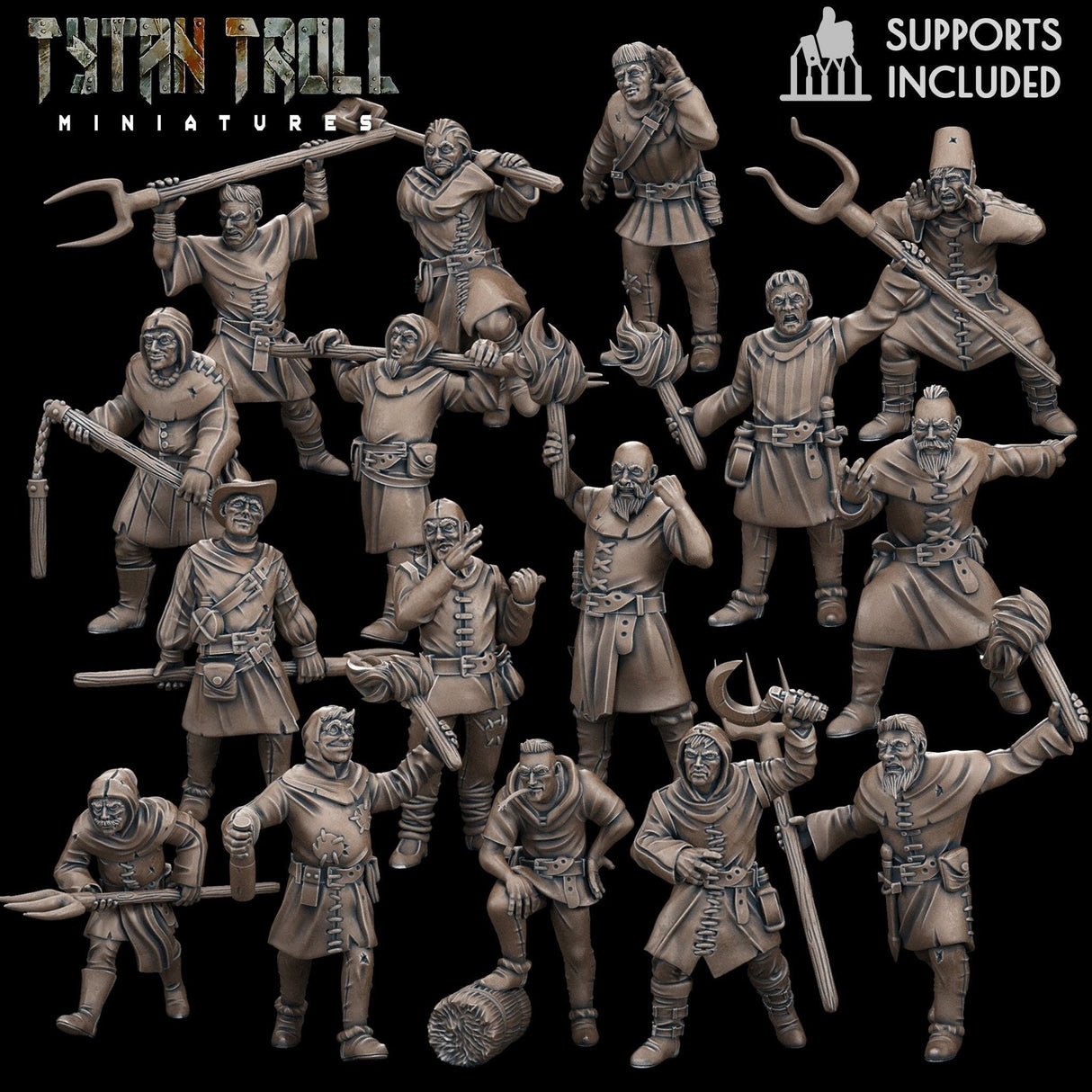 Massive Village Mob Miniature | Full Set All Models - Tabletop RPG & D&D miniature. Perfect for wargaming & collectors