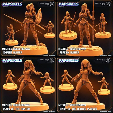 Mechico Noguchisawa Hunters Miniature | Full Set All Models - Tabletop RPG & D&D miniature. Perfect for wargaming & collectors