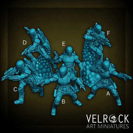 Mercenary Bounty Hunter Squad Miniature | Set of 6 - Tabletop RPG & D&D miniature. Perfect for wargaming & collectors