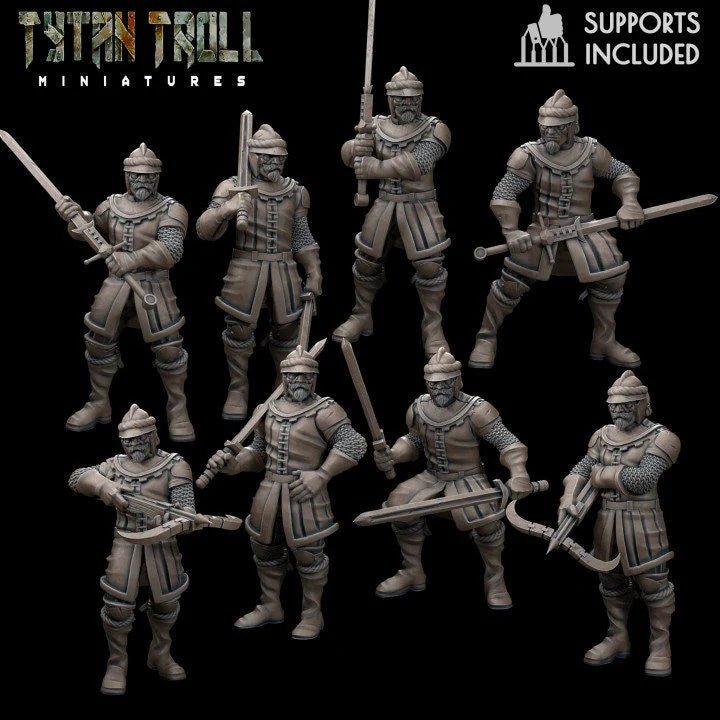 Mercenary Pack Guards Miniature | set of 8 - Tabletop RPG & D&D miniature. Perfect for wargaming & collectors