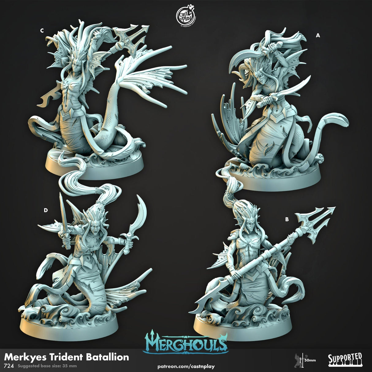 Merkyes Trident Batallion Miniature | A - Tabletop RPG & D&D miniature. Perfect for wargaming & collectors