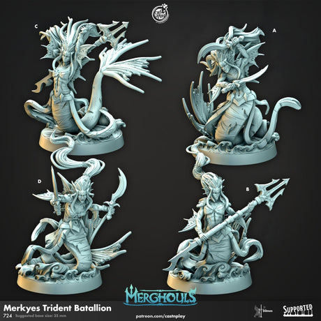 Merkyes Trident Batallion Miniature | A - Tabletop RPG & D&D miniature. Perfect for wargaming & collectors