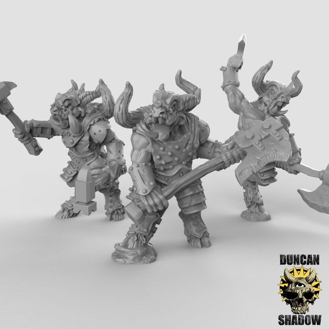 Minotaur Barbarians Miniature | Set of 3 - Tabletop RPG & D&D miniature. Perfect for wargaming & collectors