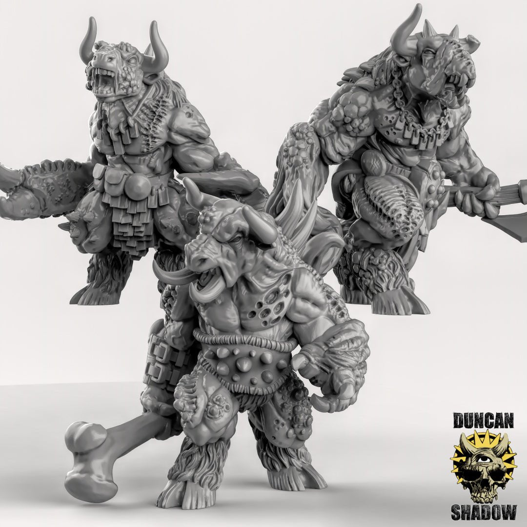Corrupted Mutated Minotaur Miniature | Set of 3 - Tabletop RPG & D&D miniature. Perfect for wargaming & collectors