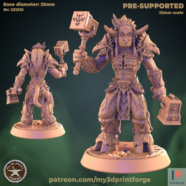Minotaur Miniature cow folk shamans | B - Tabletop RPG & D&D miniature. Perfect for wargaming & collectors