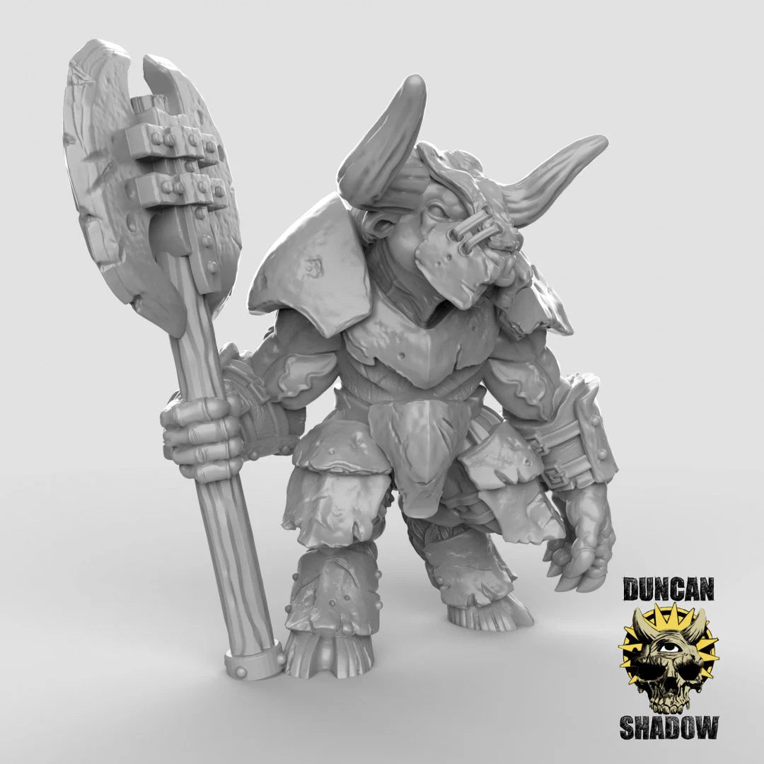 Heavy Armoured Minotaurs Miniature | B - Tabletop RPG & D&D miniature. Perfect for wargaming & collectors