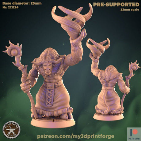 Minotaur Miniature cowfolk shaman and hunters | E - Tabletop RPG & D&D miniature. Perfect for wargaming & collectors