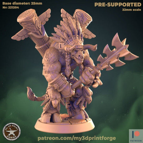 Minotaur Miniature cow folk shamans | F - Tabletop RPG & D&D miniature. Perfect for wargaming & collectors