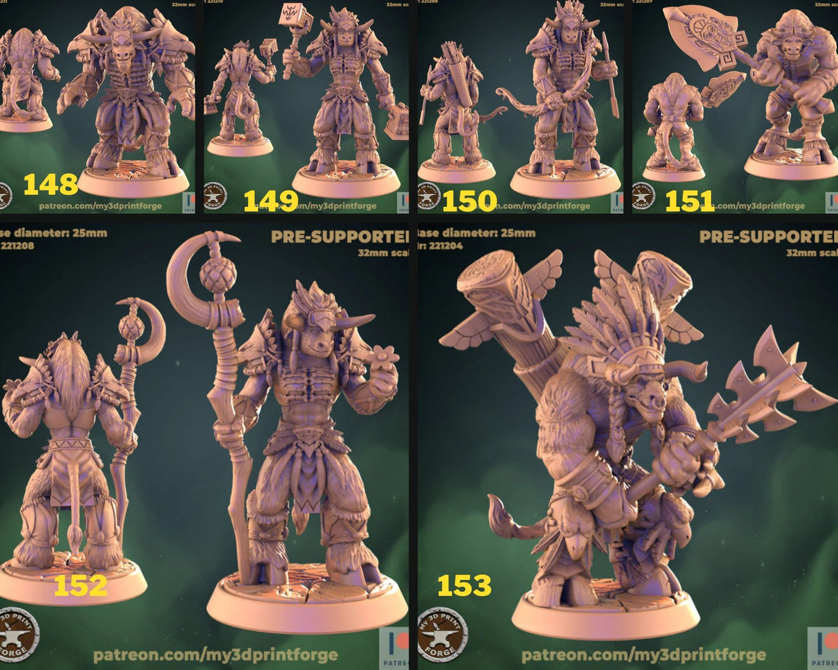 Minotaur Miniature cow folk shamans | Set of 6 - Tabletop RPG & D&D miniature. Perfect for wargaming & collectors
