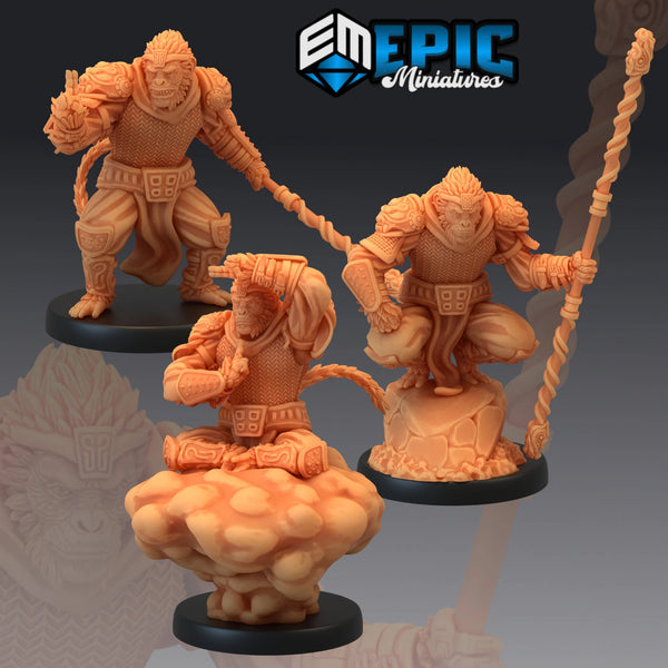 Monkey King Miniature | Set of 3 - Tabletop RPG & D&D miniature. Perfect for wargaming & collectors