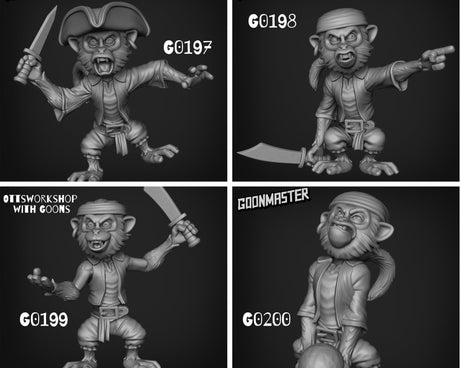 Monkey Pirate Miniature | set of 4 - Tabletop RPG & D&D miniature. Perfect for wargaming & collectors