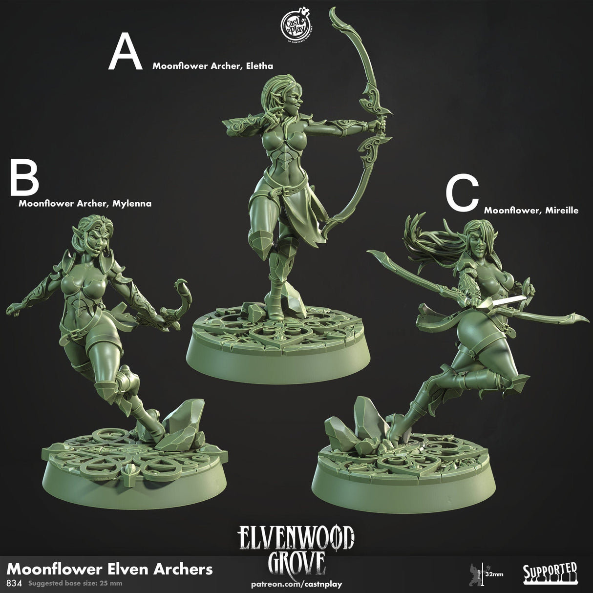 Moonflower Elven Archers Miniature | A - Tabletop RPG & D&D miniature. Perfect for wargaming & collectors
