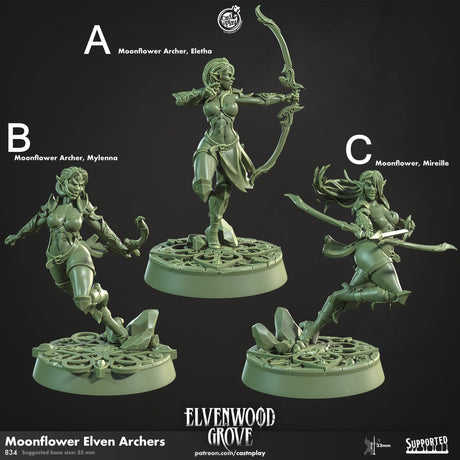 Moonflower Elven Archers Miniature | A - Tabletop RPG & D&D miniature. Perfect for wargaming & collectors