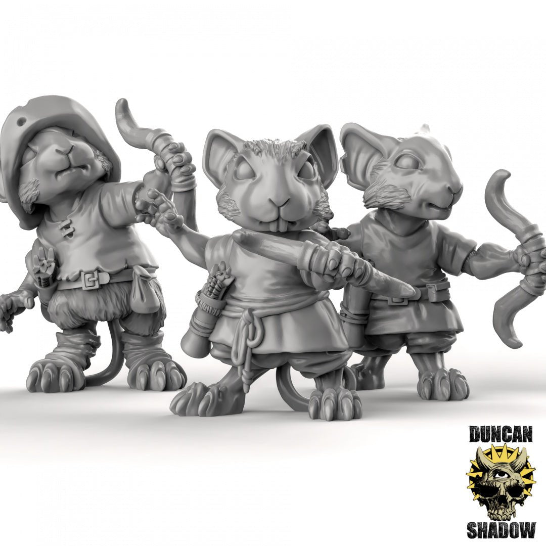 Mouse Archer Miniature | Set of 3 - Tabletop RPG & D&D miniature. Perfect for wargaming & collectors