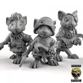 Mouse folk thug Miniature | Set of 3 - Tabletop RPG & D&D miniature. Perfect for wargaming & collectors