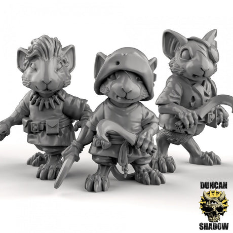 Mouse folk thug Miniature | Set of 3 - Tabletop RPG & D&D miniature. Perfect for wargaming & collectors