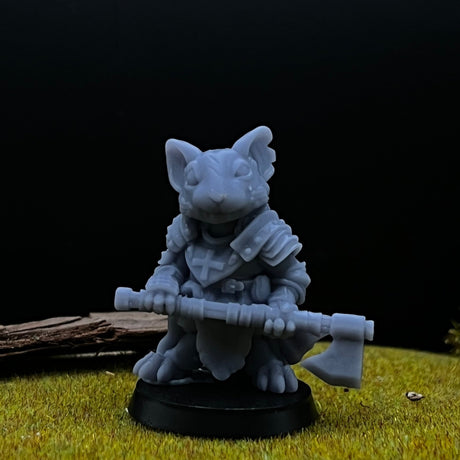 Mouse Folk Crusaders with Axes Miniature | Set of 5 - Tabletop RPG & D&D miniature. Perfect for wargaming & collectors