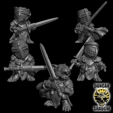Mouse Folk Crusaders with Great Swords Miniature | Set of 5 - Tabletop RPG & D&D miniature. Perfect for wargaming & collectors
