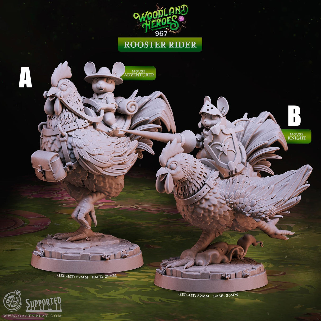 Mouse Folk Rooster Rider Miniature | A - Tabletop RPG & D&D miniature. Perfect for wargaming & collectors