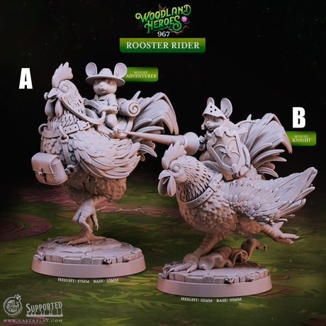 Mouse Folk Rooster Rider Miniature | A - Tabletop RPG & D&D miniature. Perfect for wargaming & collectors