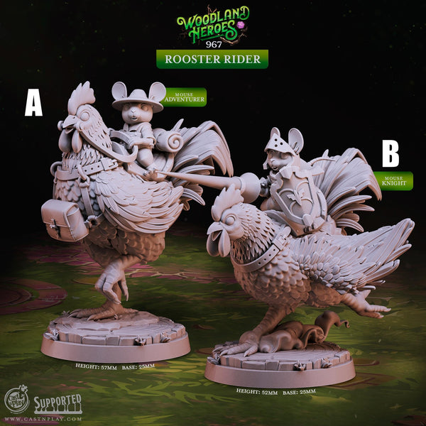 Mouse Folk Rooster Rider Miniature | A - Tabletop RPG & D&D miniature. Perfect for wargaming & collectors