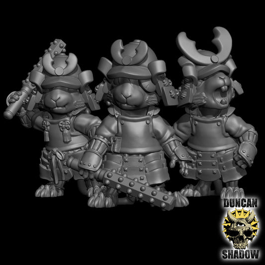 Mouse Folk Samurai with Clubs Miniature - Set of 3 - 32mm