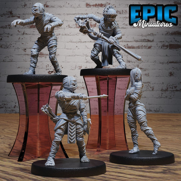 Mummy Army Miniature | Set of 4 - Tabletop RPG & D&D miniature. Perfect for wargaming & collectors