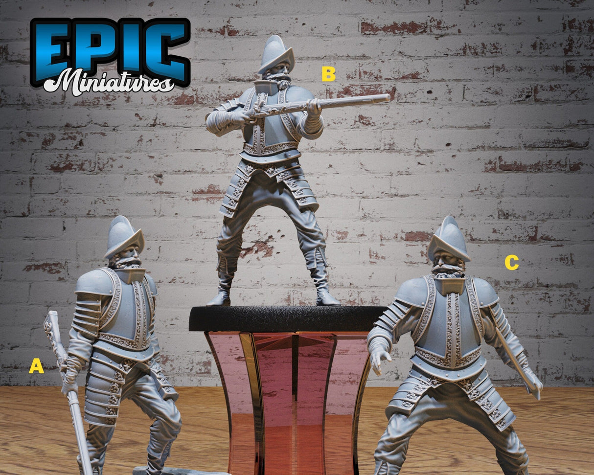 Muskteeret NPC Miniature | Set 3 (full set) - Tabletop RPG & D&D miniature. Perfect for wargaming & collectors