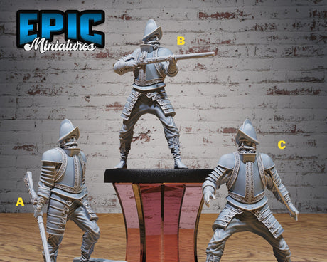 Muskteeret NPC Miniature | Set 3 (full set) - Tabletop RPG & D&D miniature. Perfect for wargaming & collectors