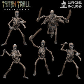 Naked Skeleton Miniature | set of 6 - Tabletop RPG & D&D miniature. Perfect for wargaming & collectors