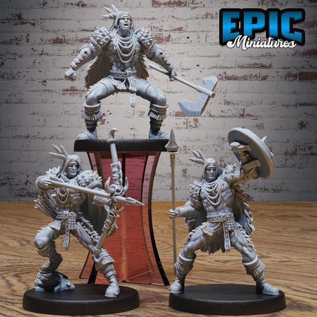 Native Indian Soldier Miniature | Set of 3 - Tabletop RPG & D&D miniature. Perfect for wargaming & collectors