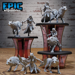 Native indian Wolf Riders Miniature | Set of 8 - Tabletop RPG & D&D miniature. Perfect for wargaming & collectors
