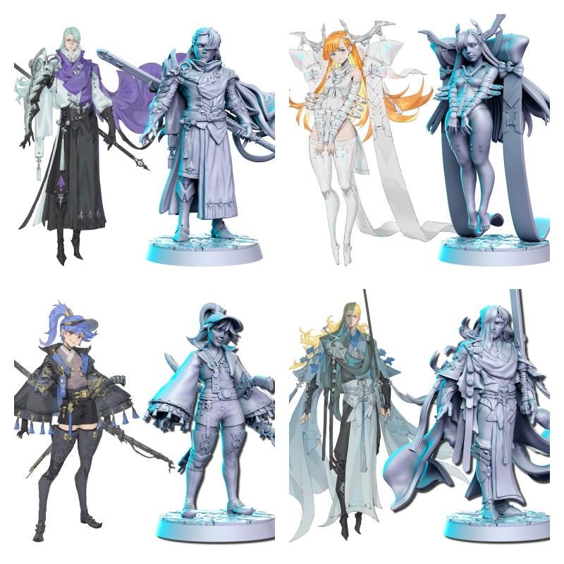 Neo Anime warriors Miniature | Full Set All Models - Tabletop RPG & D&D miniature. Perfect for wargaming & collectors