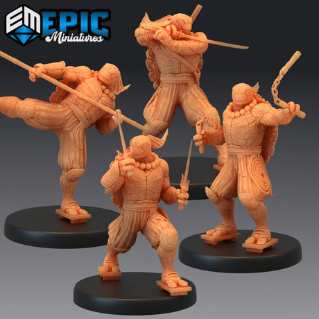 Ninja Tortle Miniature | Set of 4 - Tabletop RPG & D&D miniature. Perfect for wargaming & collectors