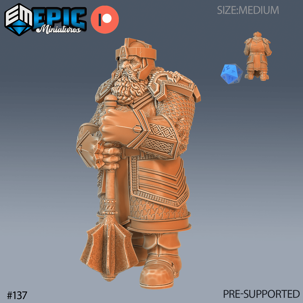 Nordic Dwarfs Miniature | B - Tabletop RPG & D&D miniature. Perfect for wargaming & collectors