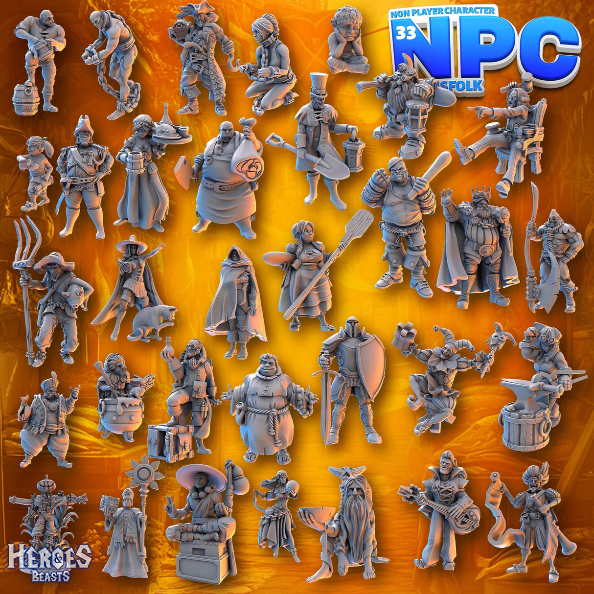 NPC Villager Miniature | Set of 33 - Tabletop RPG & D&D miniature. Perfect for wargaming & collectors