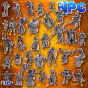 NPC Villager Miniature | Set of 33 - Tabletop RPG & D&D miniature. Perfect for wargaming & collectors