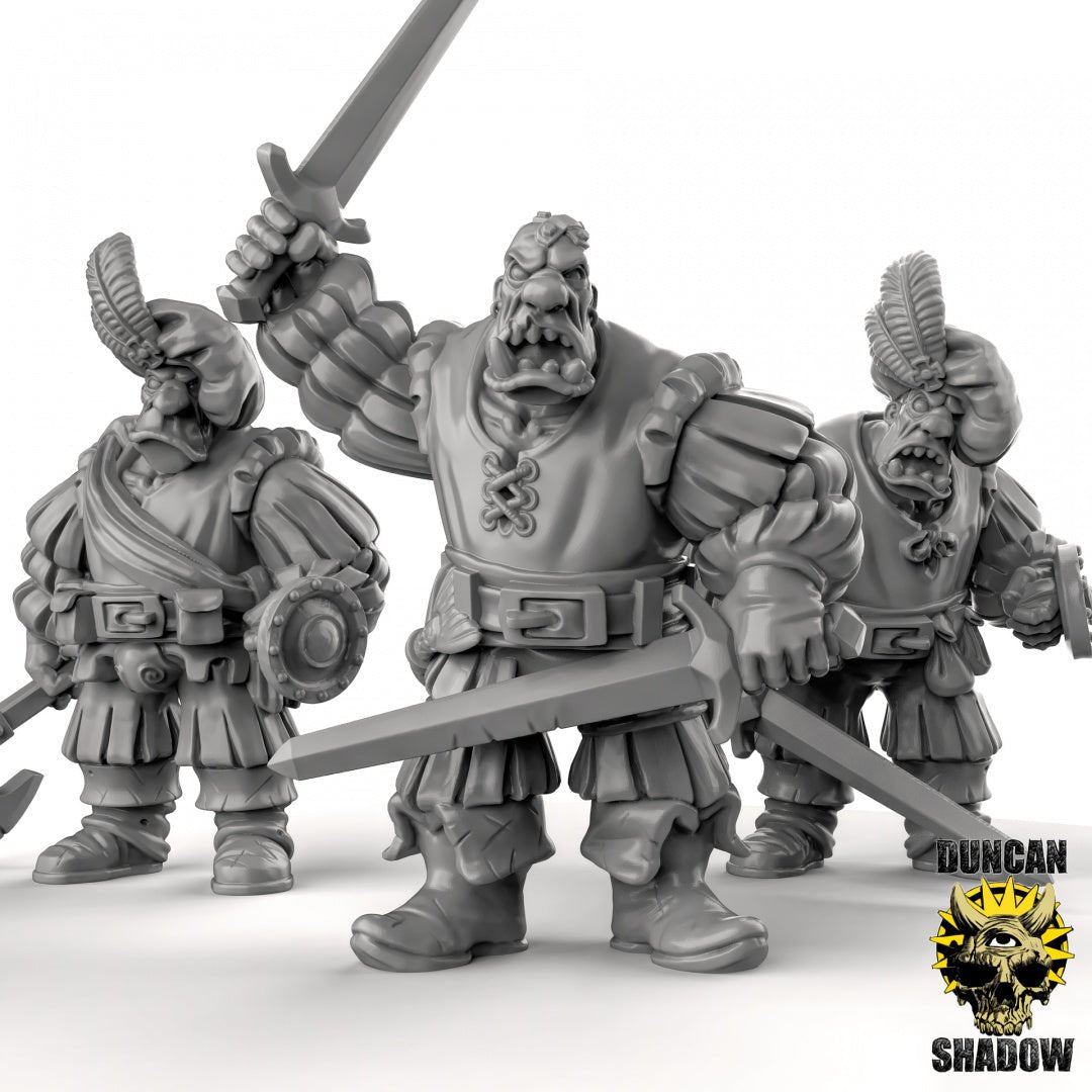 Ogre Royal with Shield Miniature | Set of 3 - Tabletop RPG & D&D miniature. Perfect for wargaming & collectors