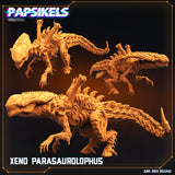 Omega Hunters And Alien Dinosaur Miniature | Alien Prey - Tabletop RPG & D&D miniature. Perfect for wargaming & collectors