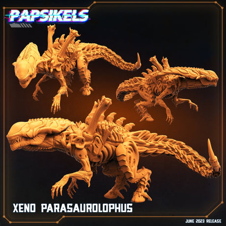Omega Hunters And Alien Dinosaur Miniature | Alien Prey - Tabletop RPG & D&D miniature. Perfect for wargaming & collectors