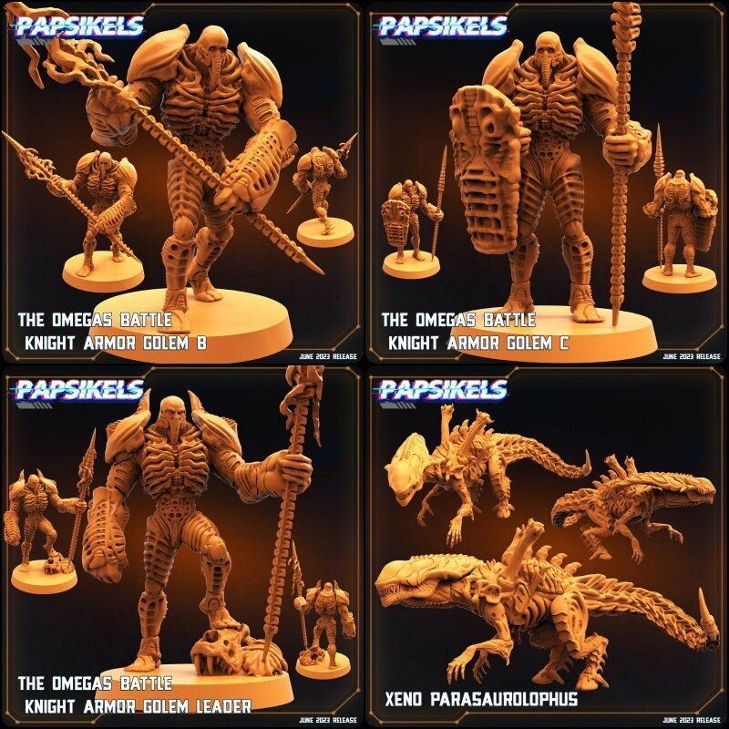 Omega Hunters And Alien Dinosaur Miniature - Full Set All Models - 32mm
