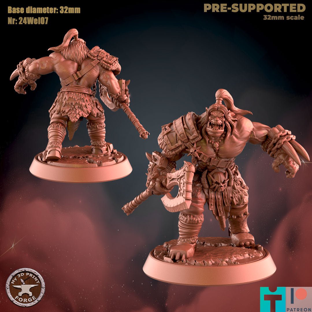 Orc Barbarian Miniature | B - Tabletop RPG & D&D miniature. Perfect for wargaming & collectors