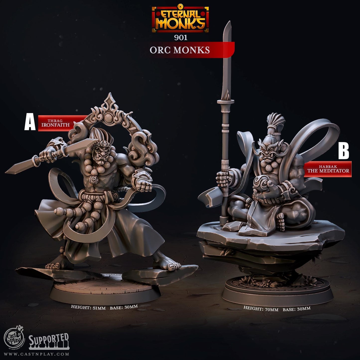 Orc Monks, Eternal Monks Miniature - Monk A - 32mm