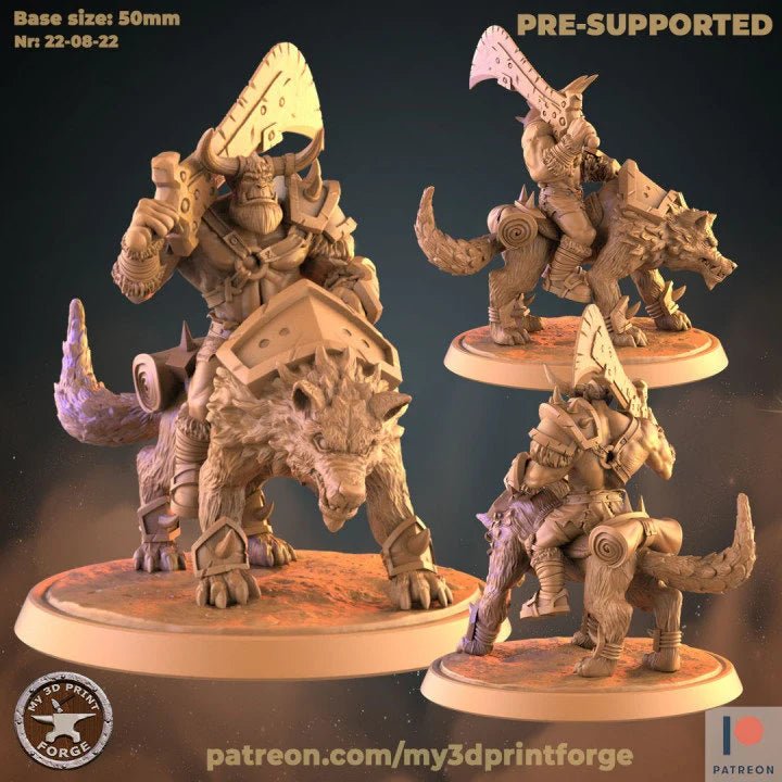 Orc Wolf Rider And Warboss Miniature | E - Tabletop RPG & D&D miniature. Perfect for wargaming & collectors