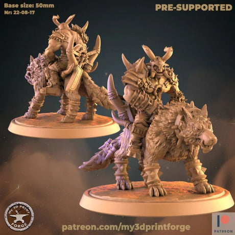 Orc Wolf Rider And Warboss Miniature | F - Tabletop RPG & D&D miniature. Perfect for wargaming & collectors