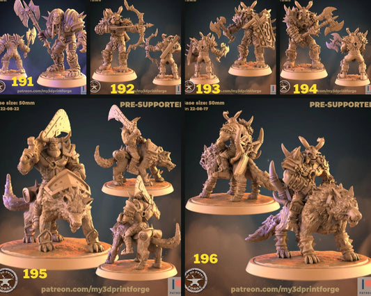 Orc Wolf Rider And Warboss Miniature - Set of 6 - 28mm